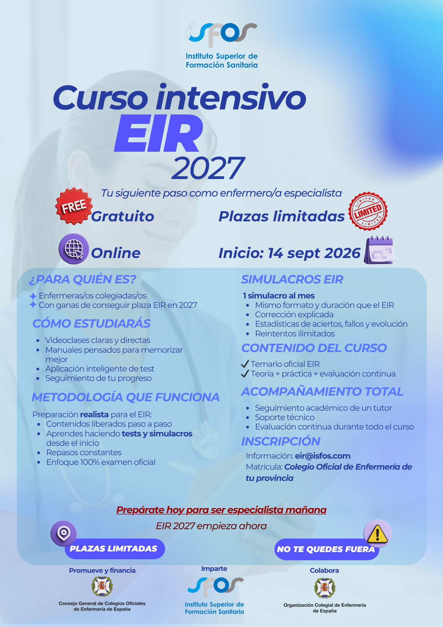 L’Organització Col·legial d'Infermeria facilita places gratuïtes a les col·legiades del COIB per preparar la formació especialitzada