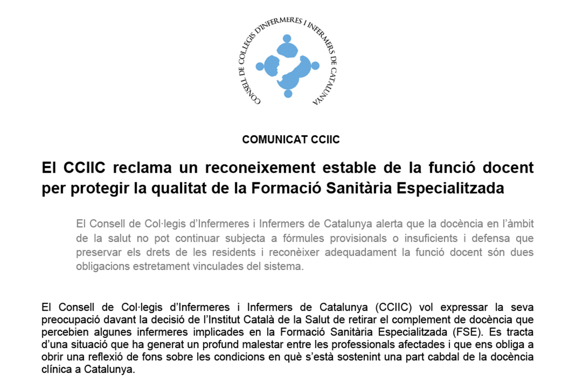 Reclamem un reconeixement estable de la funció docent per protegir la qualitat de la Formació Sanitària Especialitzada
